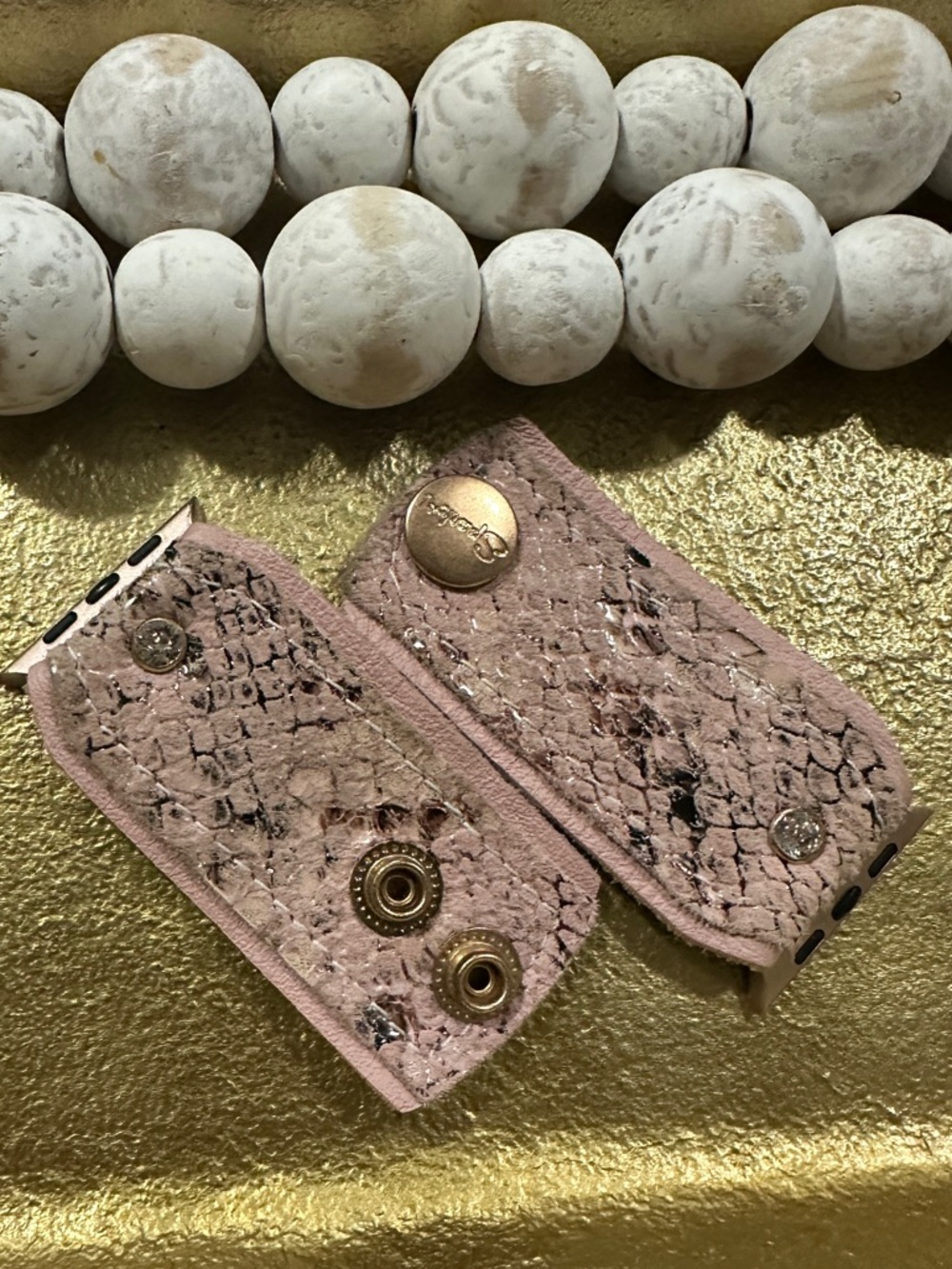 Blush Pink Snakeskin Apple Watch Connector with Gold Snap large adapter - Picture 2 of 4